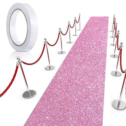 Carpet Runner Runway Rug 55 GSM Thickness with 2.46 x 16.4 Feet Glitter Pink