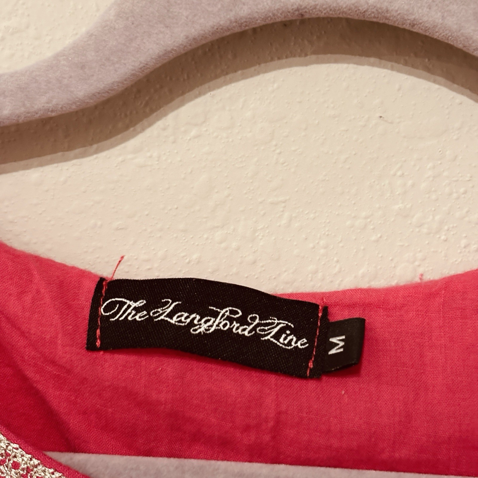 The Langford Line Pink Embroidered Kurta M Linen Blend Traditional Elegant Chic