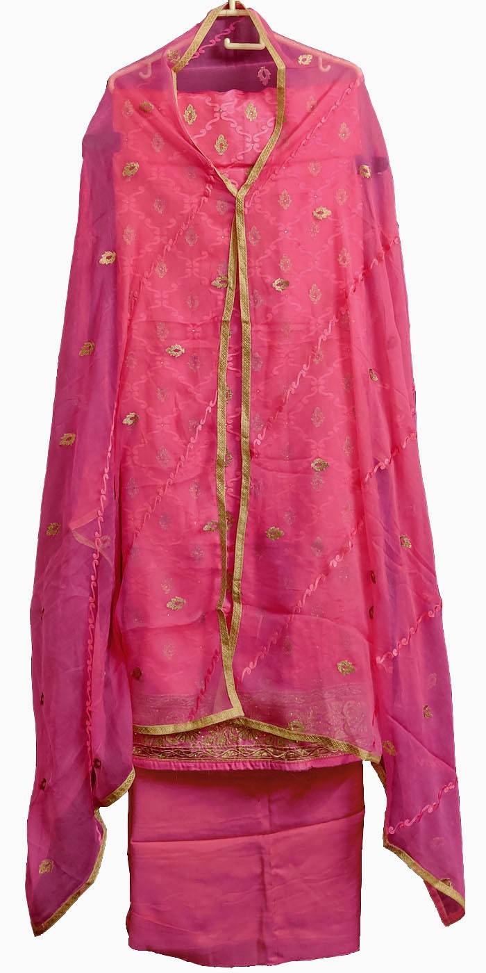 HOT PINK UPADA SILK w RESHAM EMBR INDIAN LADIES PATIALA SALWAR KAMEEZ SUIT SNJ