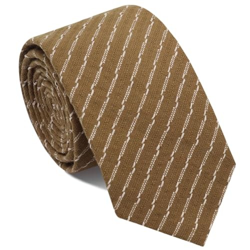 Skinny Ties for Men,Cotton Linen Neck Tie for Daily Brown Striped Tie