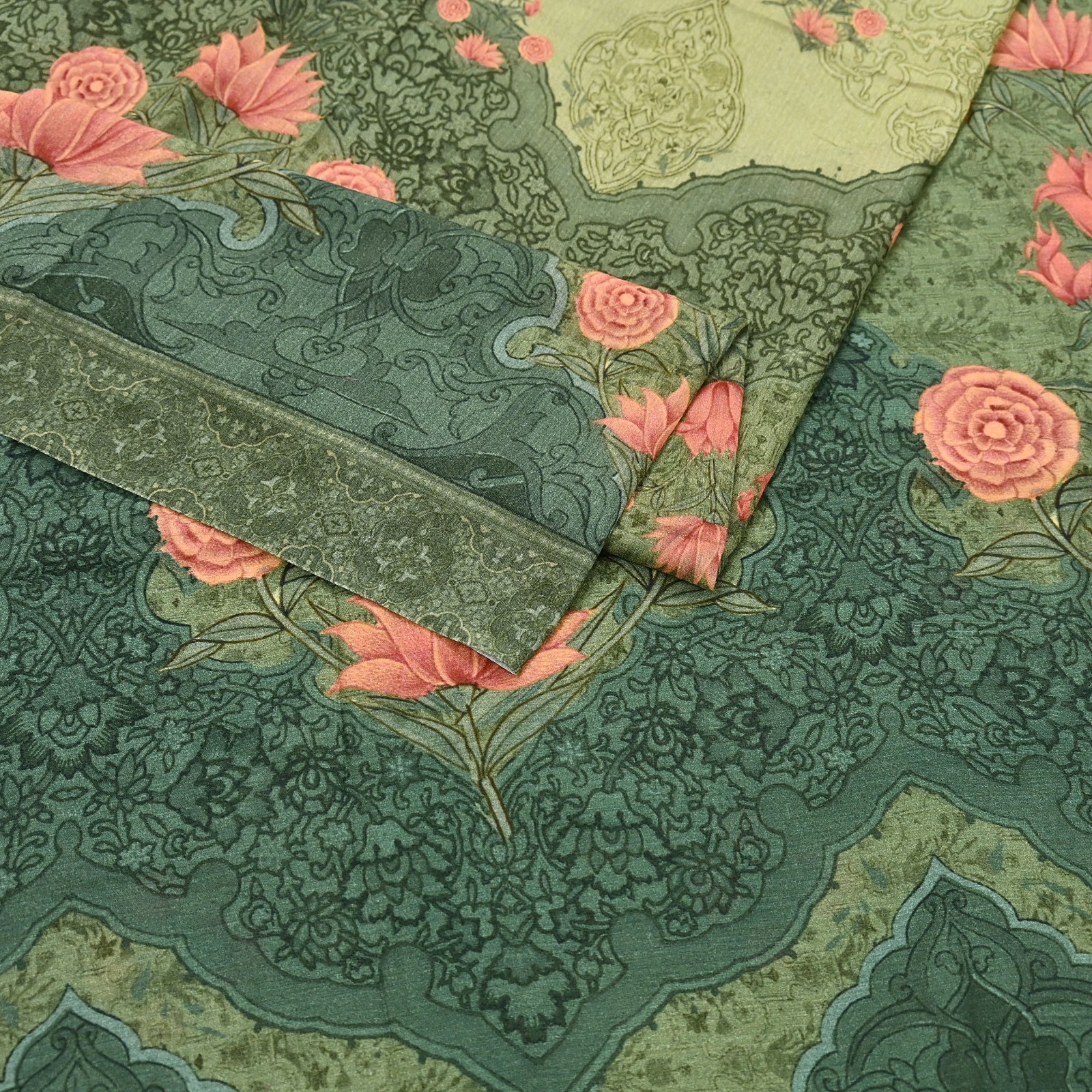 Indian Vintage Sari Green Blend Silk Woven Digital Printed Saree Craft Fabric 5y