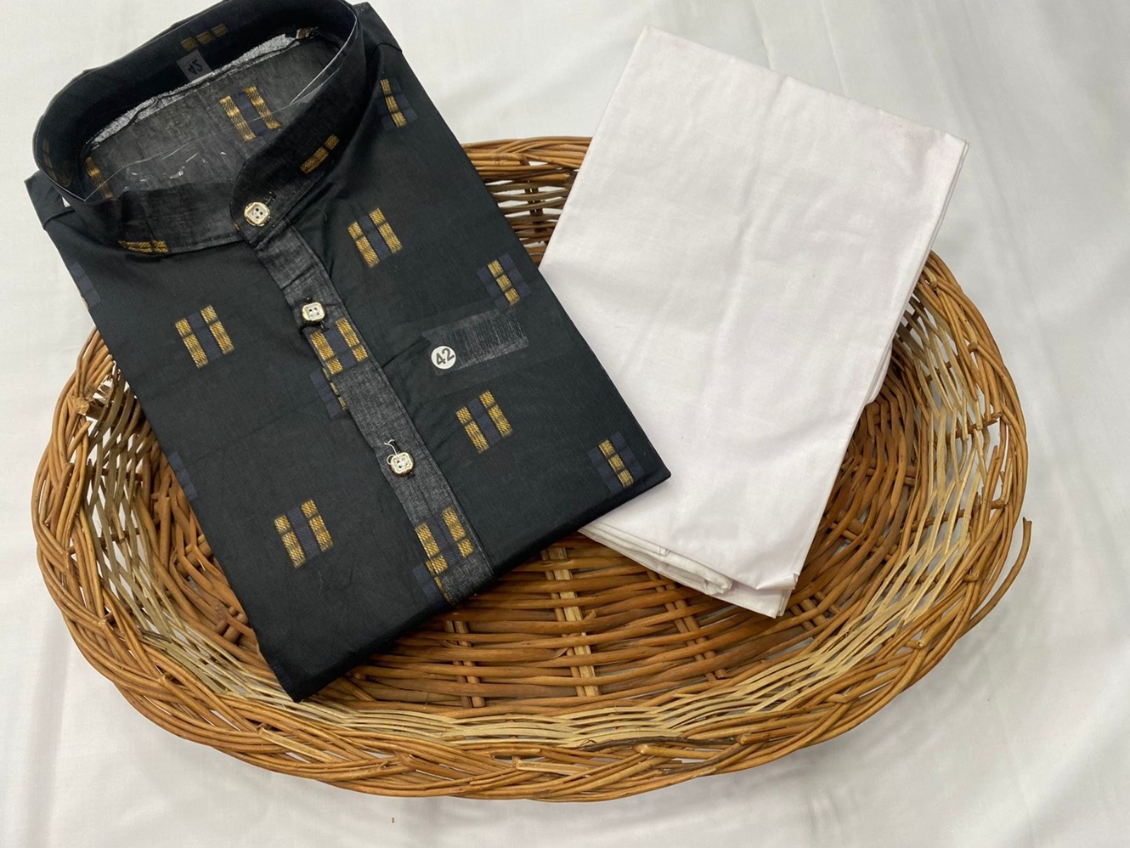 Mens Roman Shimmer Kurta Pajama Set Wedding Dark Bottle Green with Golden motifs