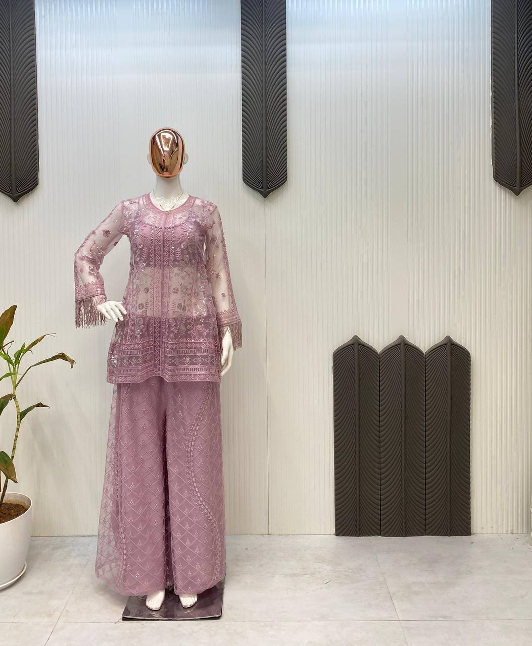 Aqua Butterfly Net Kurta Palazzo Set with Blouse | Party & Festive Wear Outfit