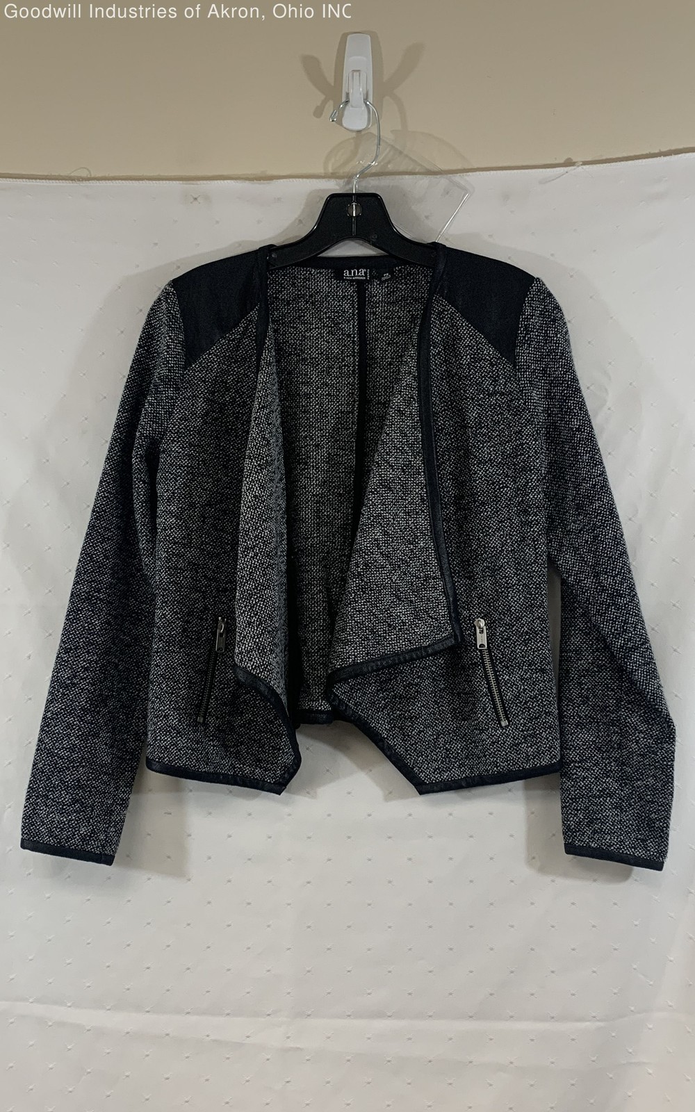 a.n.a Black White Tweed Moto Biker Jacket Asymmetrical Zip Women’s PS
