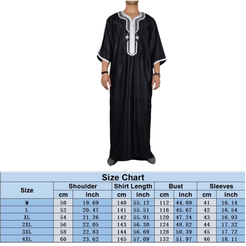 Men Muslim Robe Clothing Ethnic Loose Kaftan Thobe Abaya Arab Dubai Islam Dress