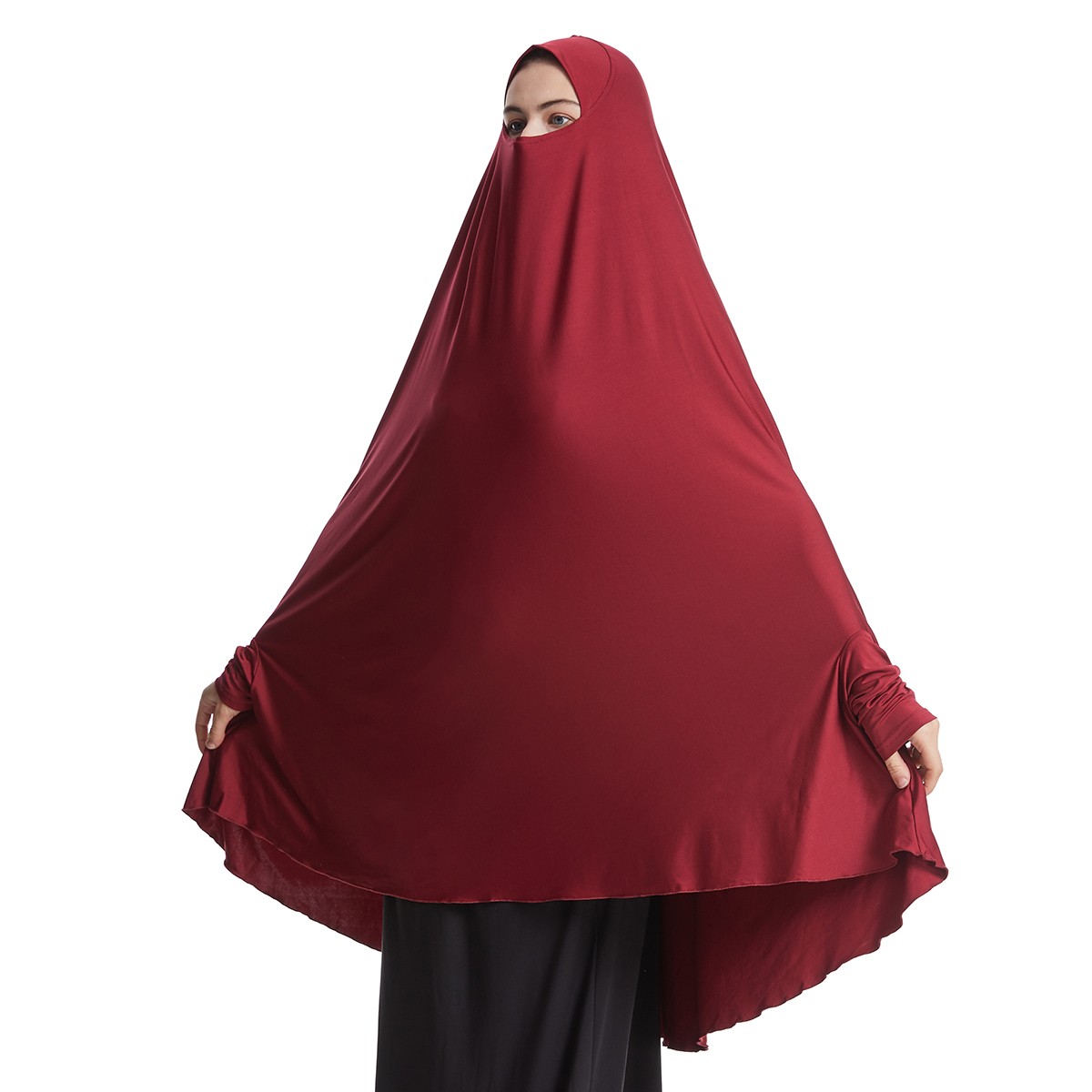 Prayer Khimar Solid Color Turban Muslim Women Hijab Headscarf Large Niqab Burka
