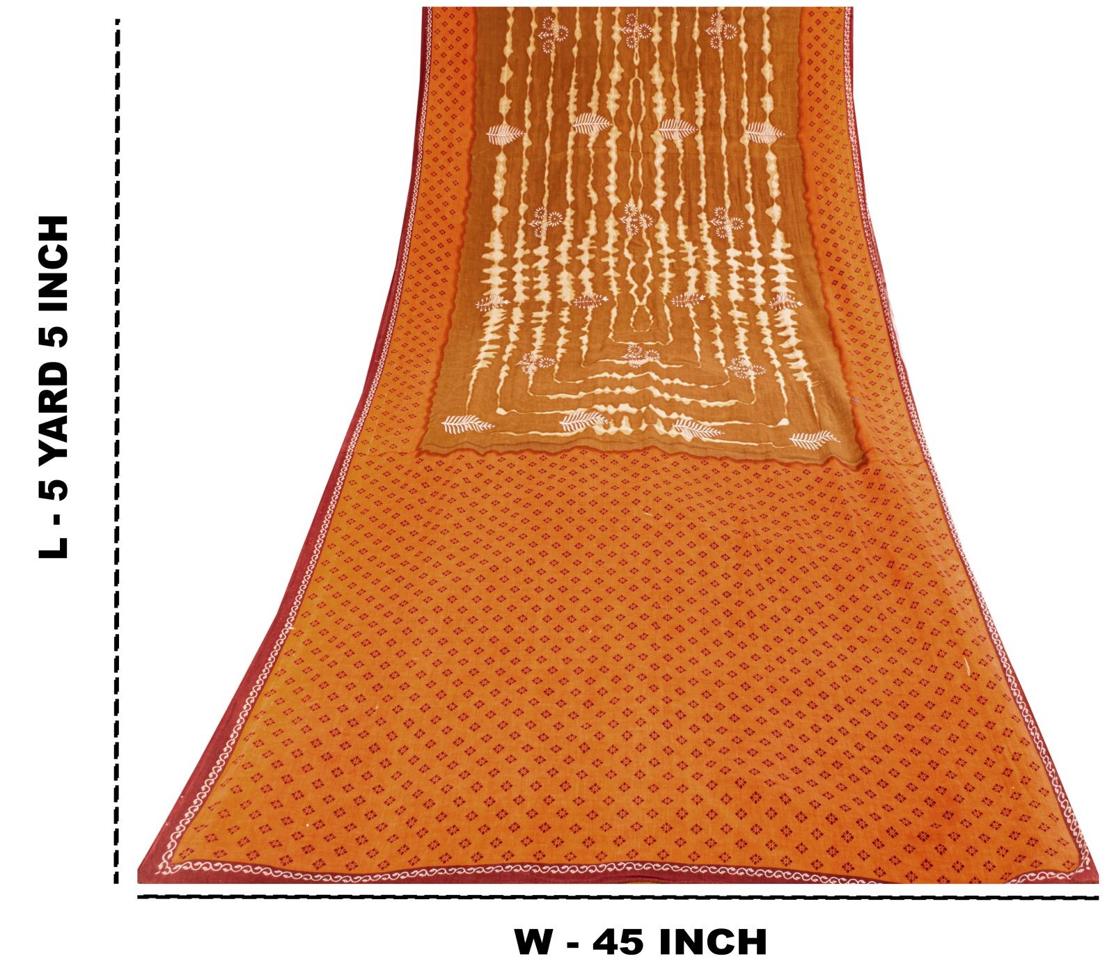 Sanskriti Vintage Saree Orange Pure Cotton Hand Block Print-Batik Work 5+Yd Sari