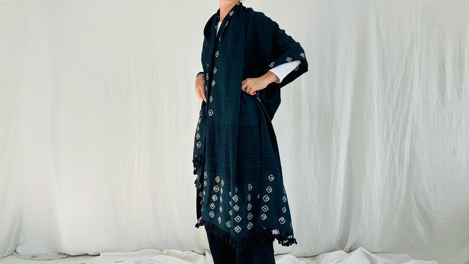 Modern Rabari Wool Shawl And Throw. Handwoven, Hand Embroidered, Mirror work.