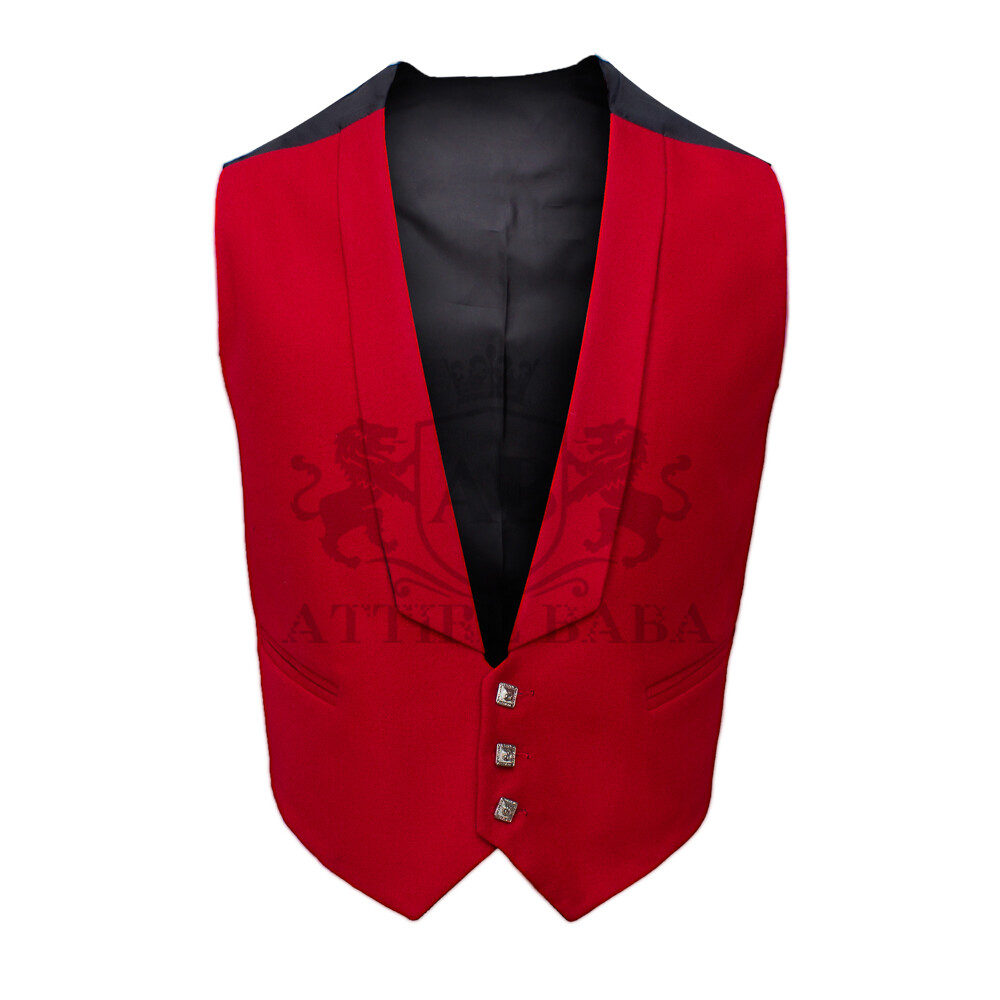 100% Blazer Wool Red Prince Charlie Jacket With Vest Scottish Weding Kilt Jacket