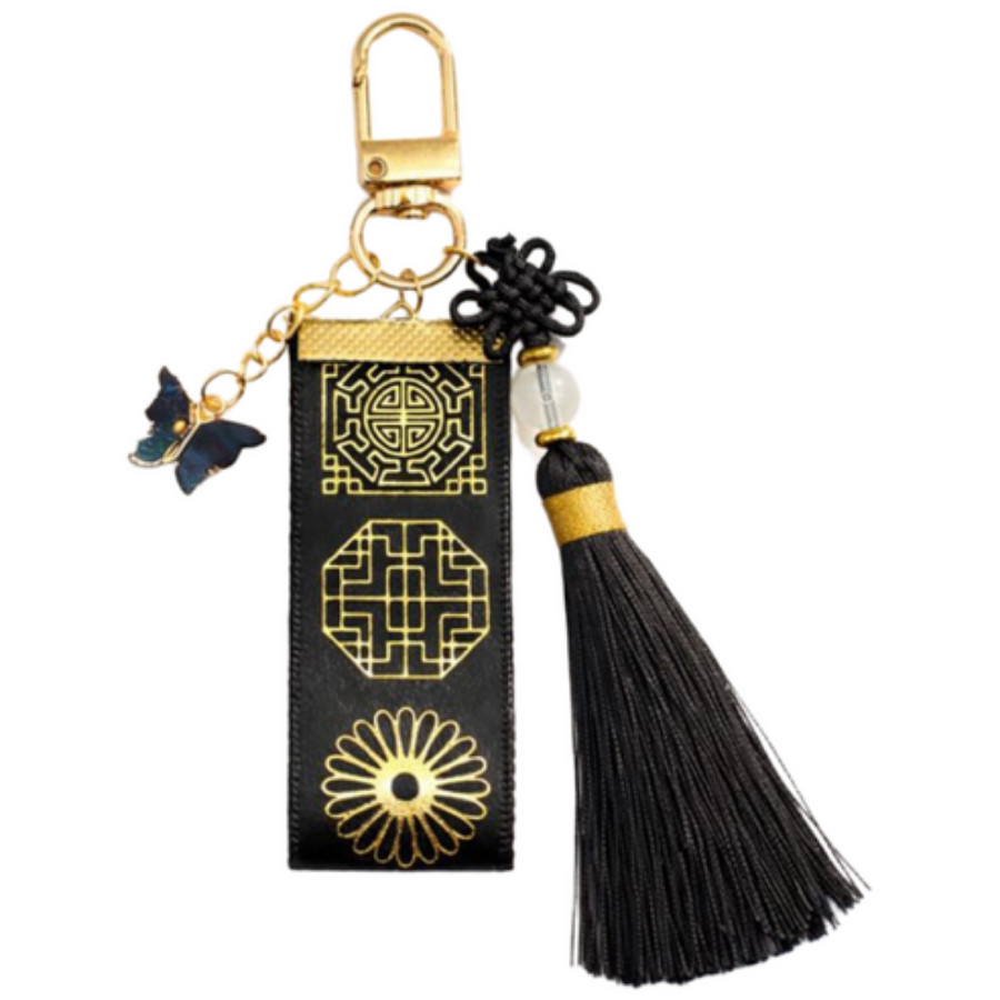 Luxury Black Norigae Tassel Keychain Korean Traditional Knot Keyring Bag Gift