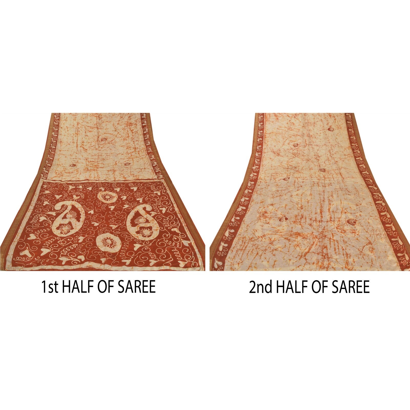 Sanskriti Vintage Sarees Pure Silk Batik Work Craft Fabric Zari 5 Yd Border Sari