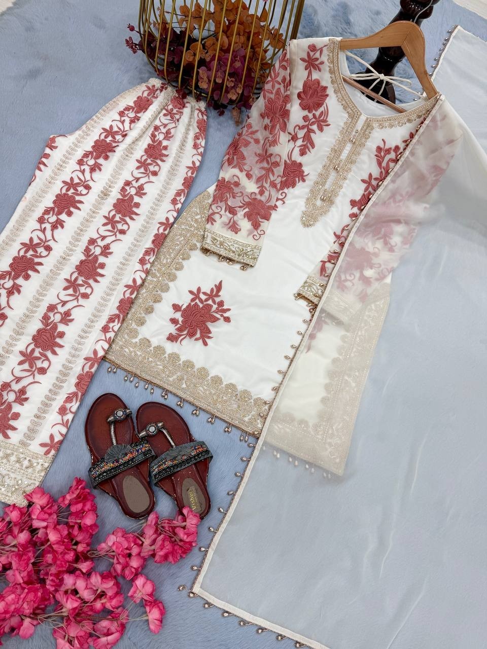 Unique Designer Star Georgette Kurta Palazzo With Dupatta For Party Wear