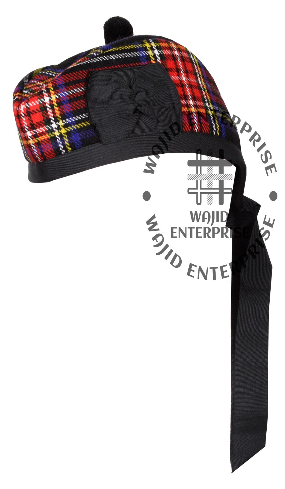 Scottish GLENGARRY Cap Black Stewart tartan Military Bonnet Glengarry Hat / Cap
