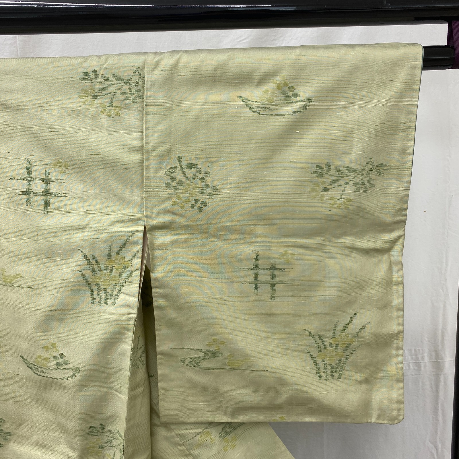 Japanese Vintage Kimono Polyester Green Komon Traditional Authentic Length 60in