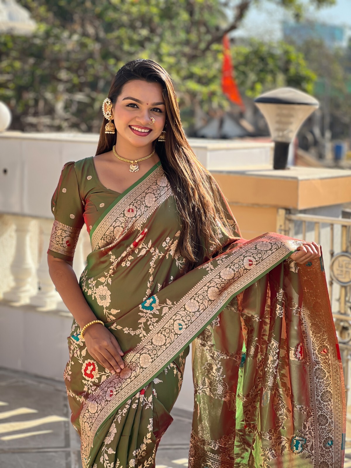 Silk Women Sari Designer Meenakari Weaving Indian Traditional Sari Soft Banarasi