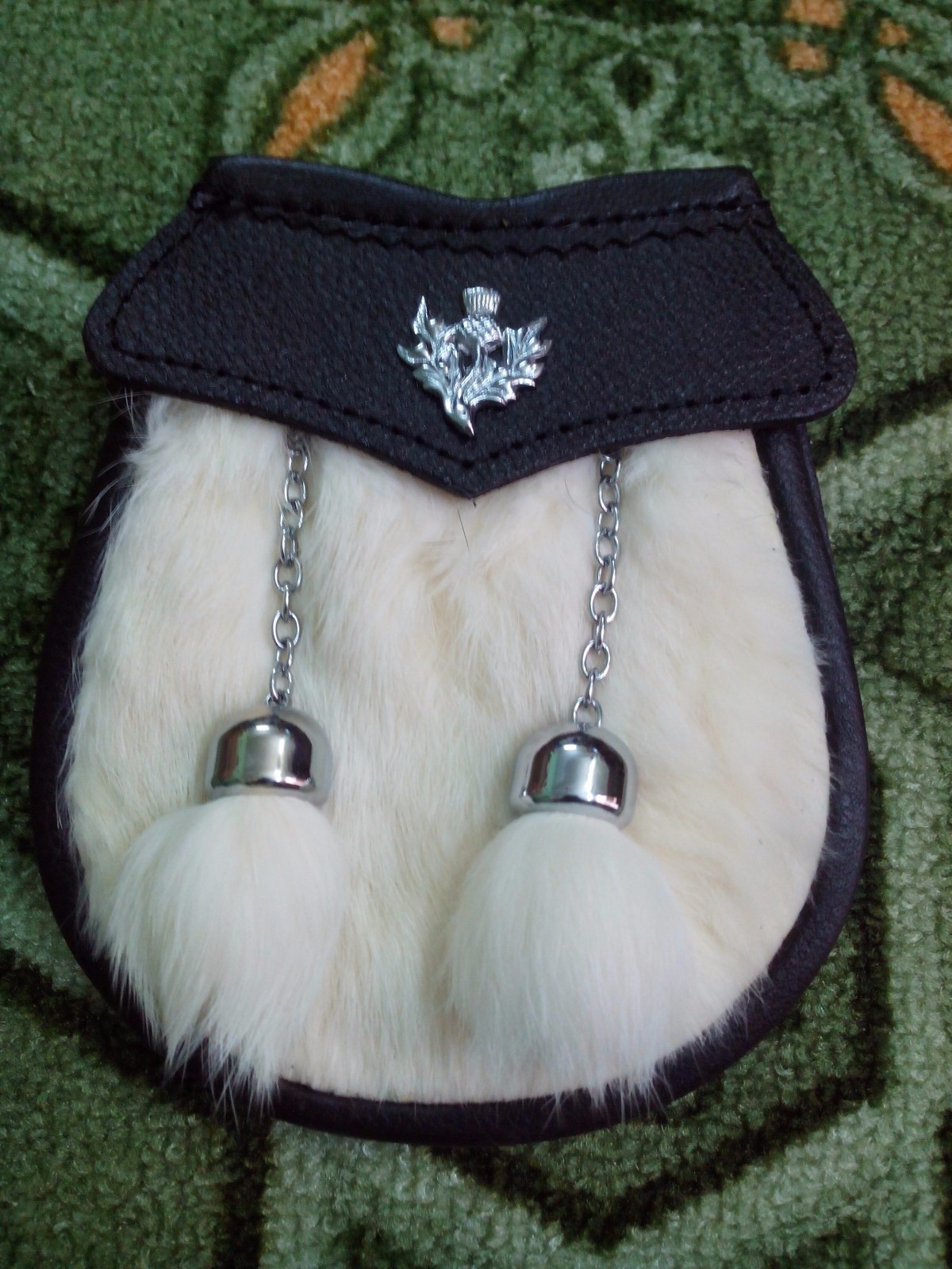 Boy’s Semi Dress Kilt Sporran White Rabbit Fur Thistle/Child Leather Sporrans