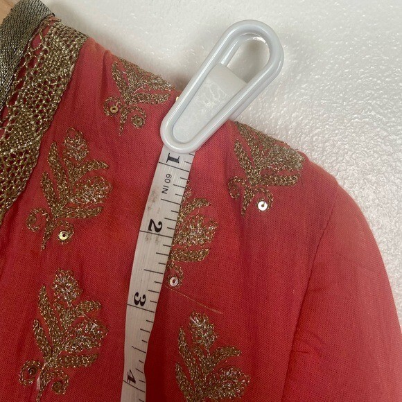 Biba Embellished Gold Embroidery Indian Kurta Maxi Dress 36 Pink Kaftan Gipsy