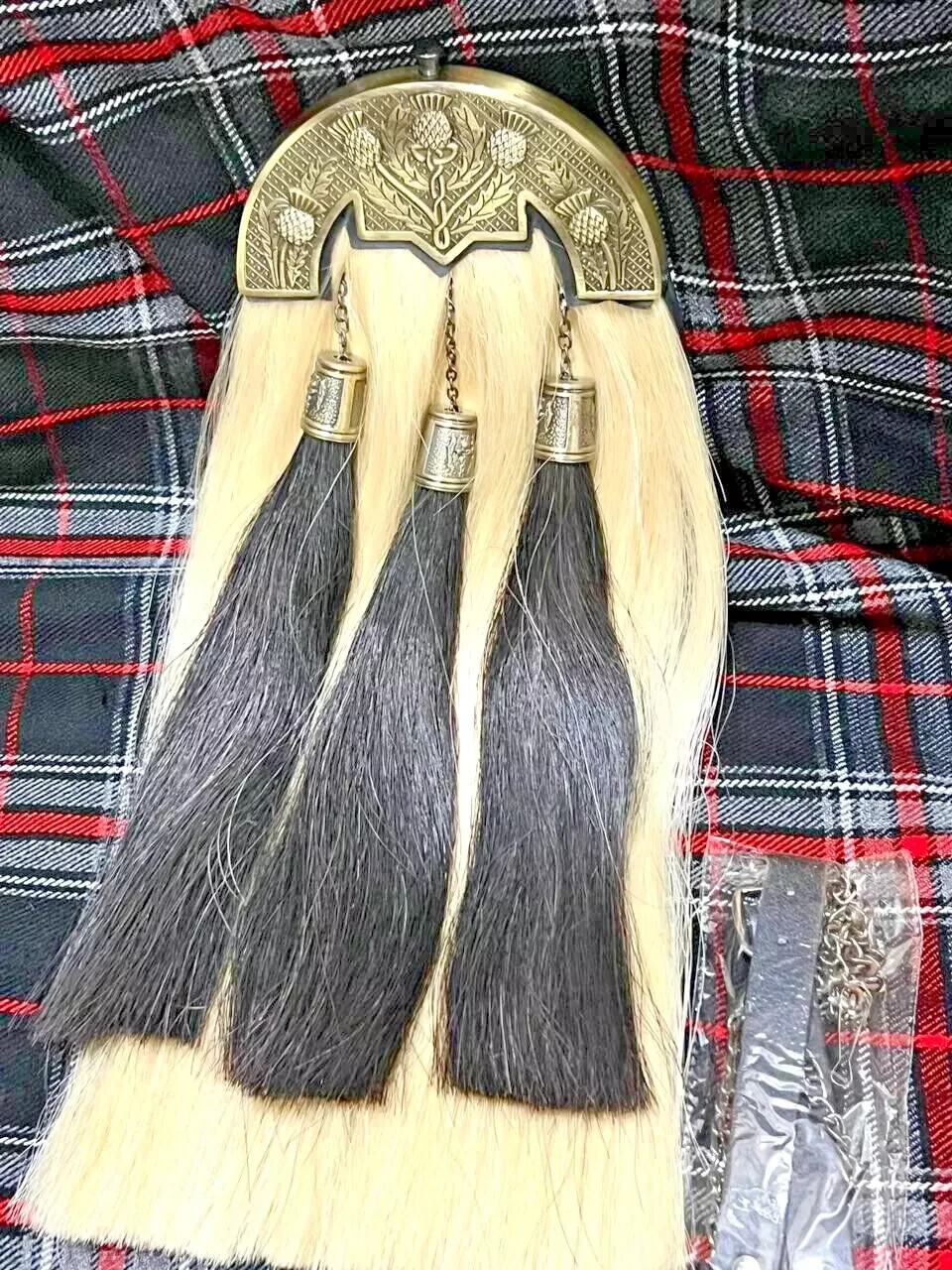 Scottish Antique 100% Original Long Horse Hair kilt Sporran With Chain & Belt