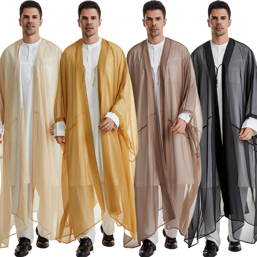 Men Muslim Jubba Thobe Abaya Dishdash Dubai Saudi Arab Thoub Kaftan Kimono Dress