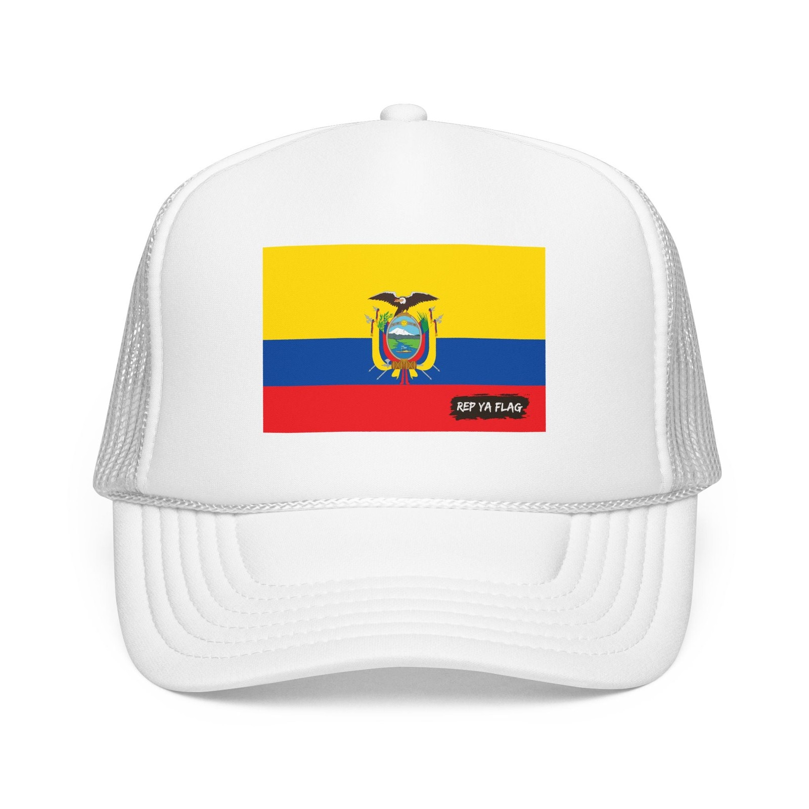Ecuador Flag Foam Trucker Hat – Snapback Mesh Cap – White / One size