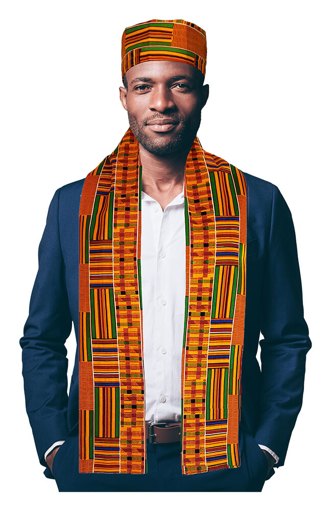 African Kente Print Hat and Sash/Scarf DP0795