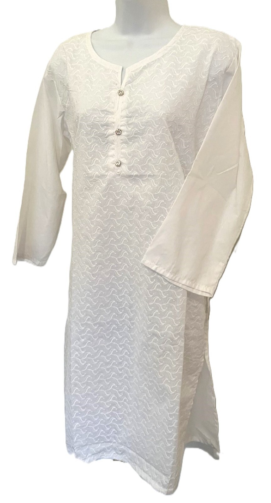 Ladies NEW Pakistani Indian White Cotton embroidered kurti kurta tunic Top Sz L