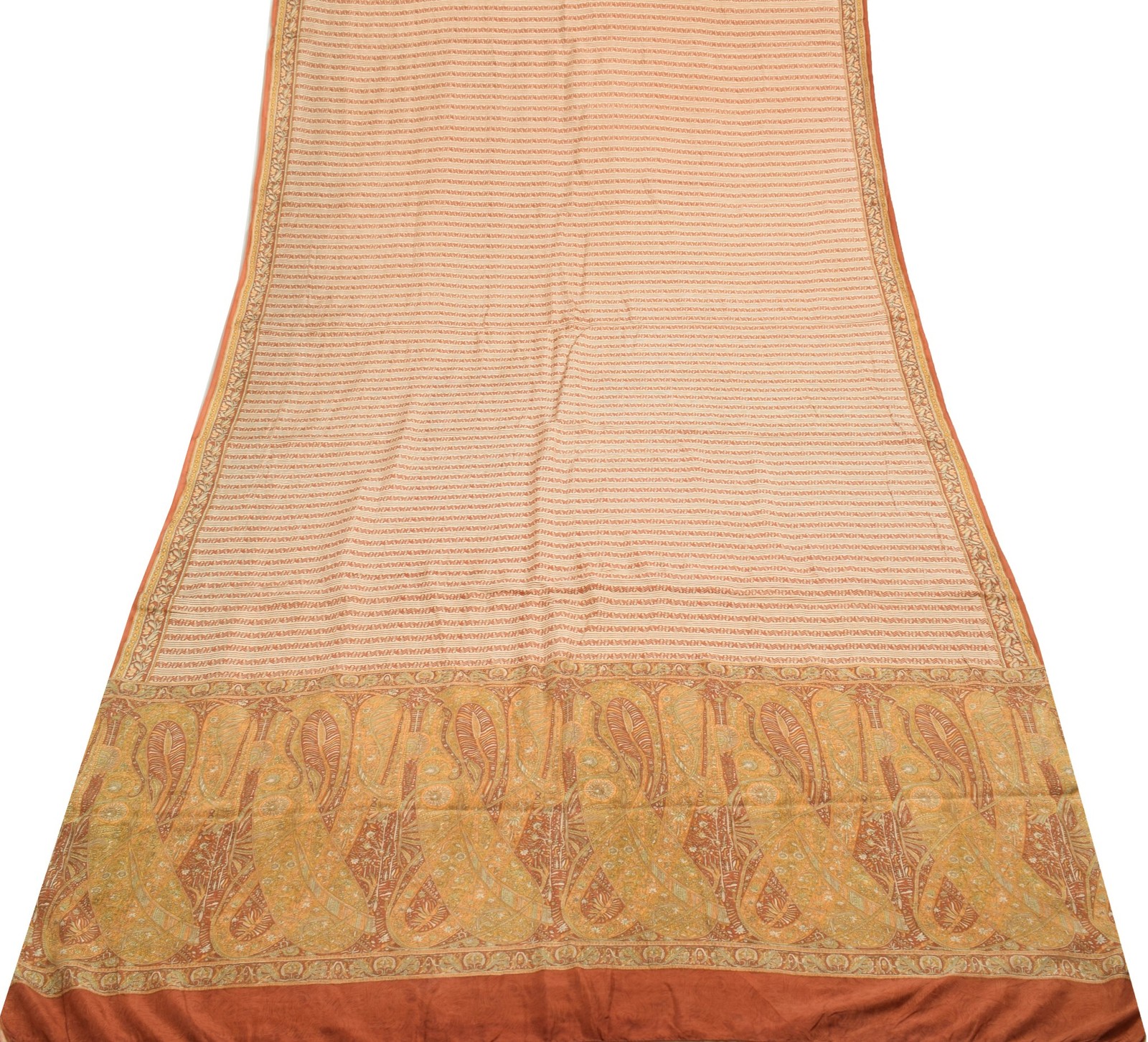 Sushila Vintage Beige Saree 100% Pure Silk Printed 5 YD Women Soft Craft Fabric