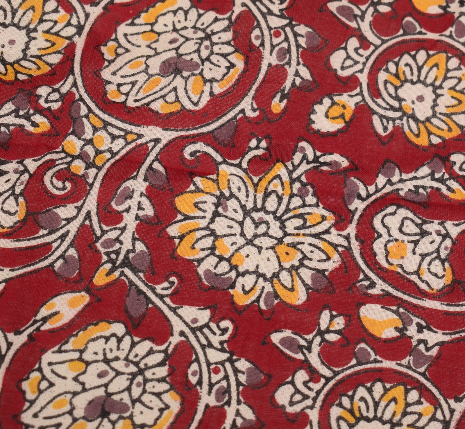 Sushila Vintage Pure Cotton Red Remnant Piece for Women Kalamkari Printed Fabric