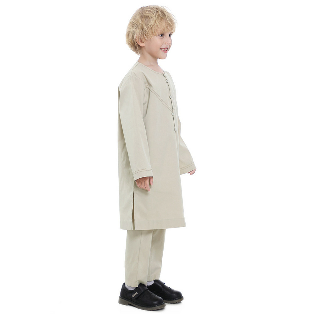 Boys Kids Arab Kaftan Saudi Thobe Thoub Top Pant Robe Daffah Dishdasha Islamic