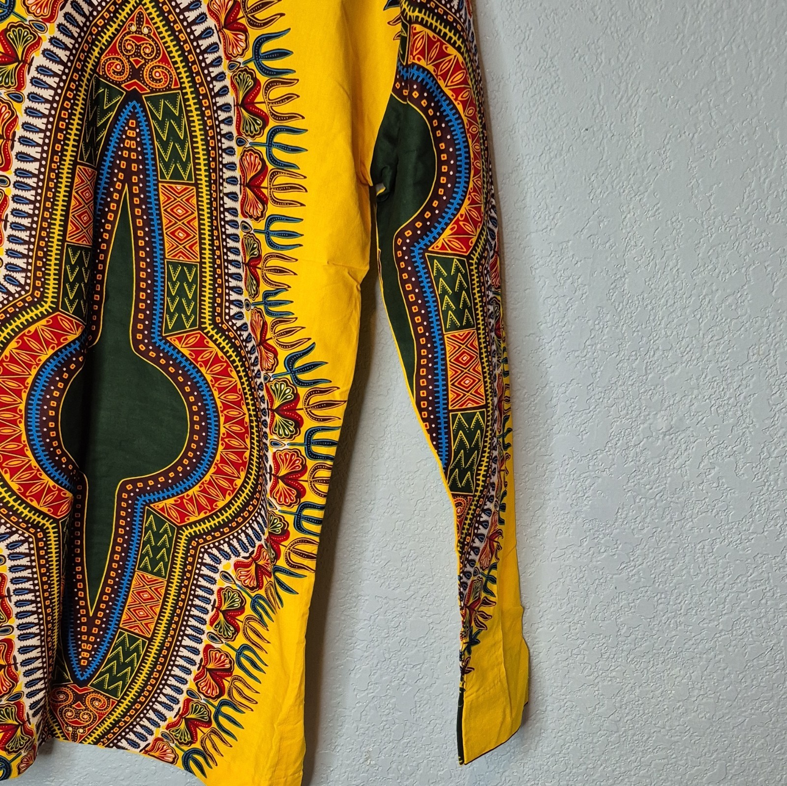 Yellow African Dashiki Print Long Sleeve Tunic Shirt, Unisex One Size Cotton