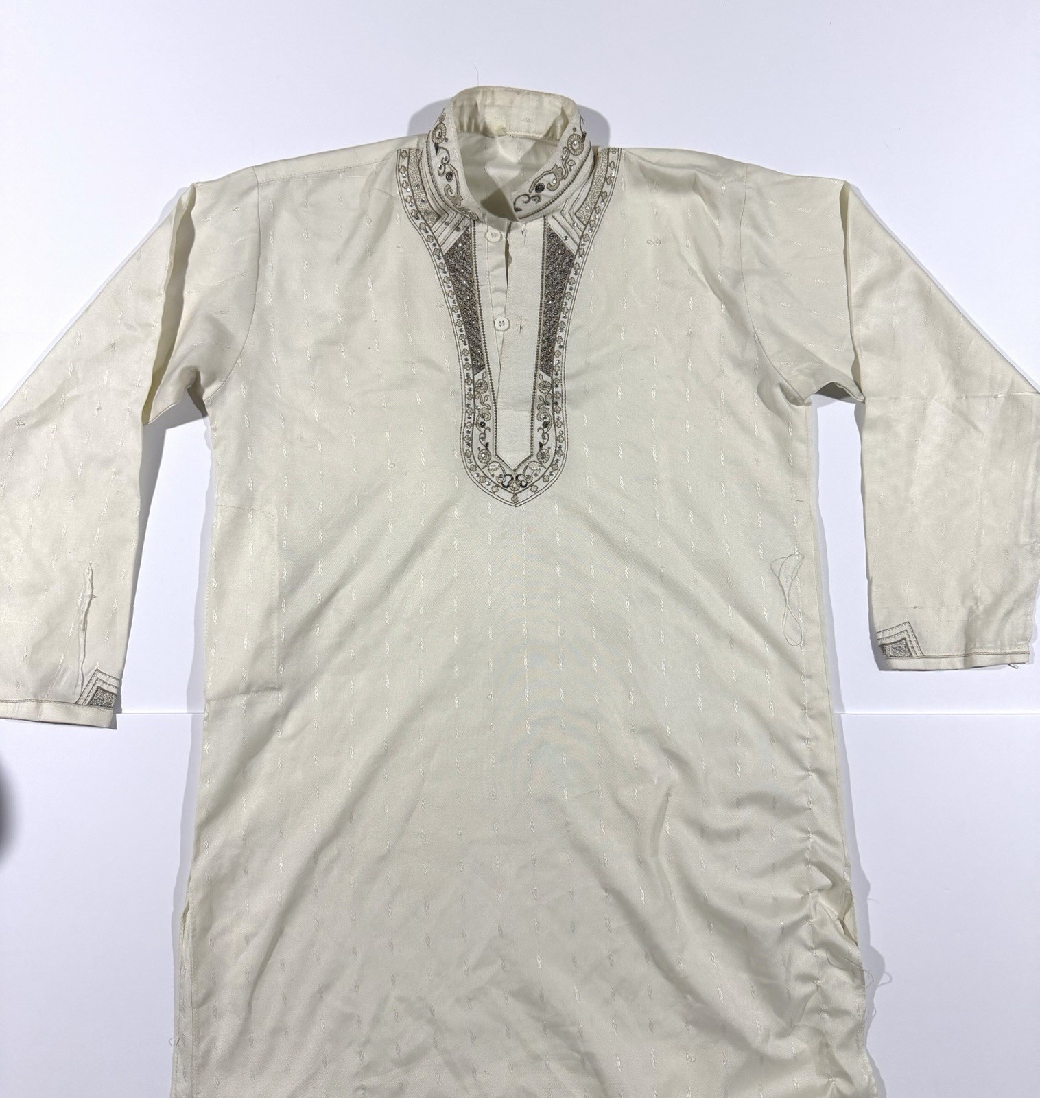 Beige Embroidered Men’s Kurta Long Sleeve Traditional Tunic