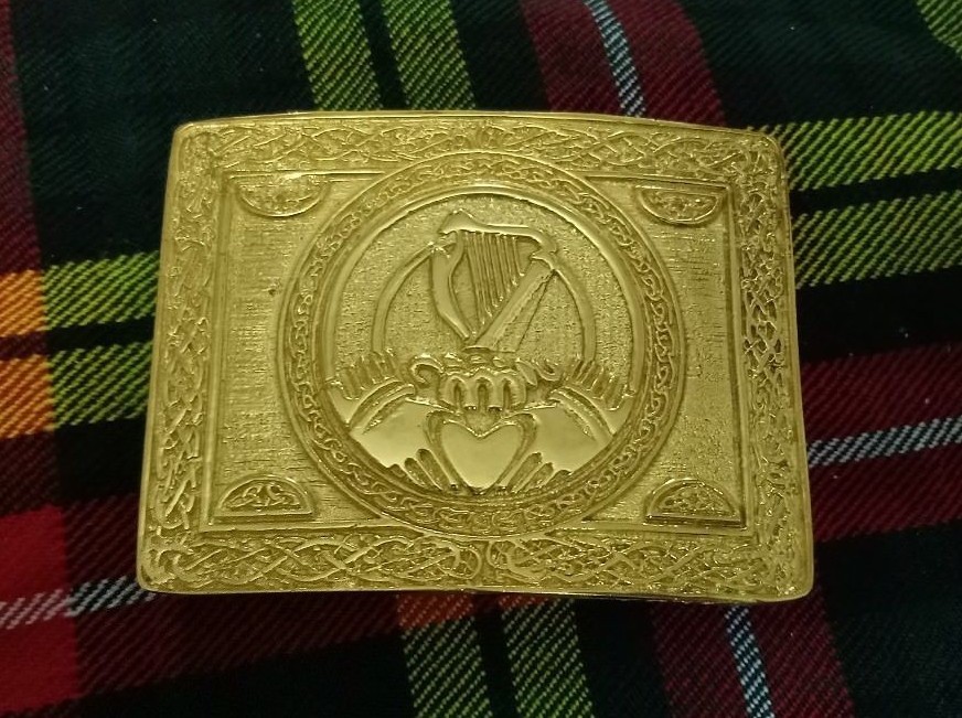 Irish Claddagh Kilt Belt Buckle Gold Plated/Scottish Celtic Knot Harp Buckles