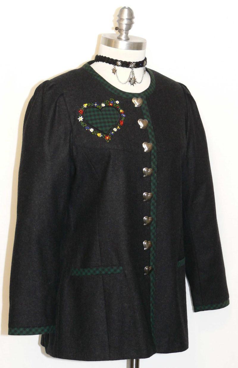 BLACK~WOOL Women German PLEATED Winter HEARTS Evening Riding Dress JACKET 38 8 S