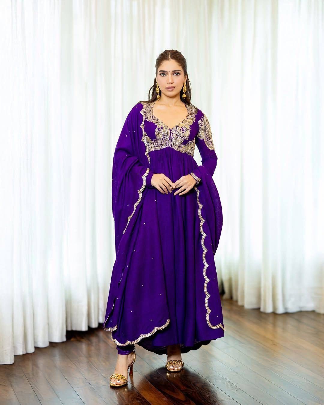 Floral Print Anarkali Gown Maxi Dress Wedding Party Wear Dupatta Set For Women
