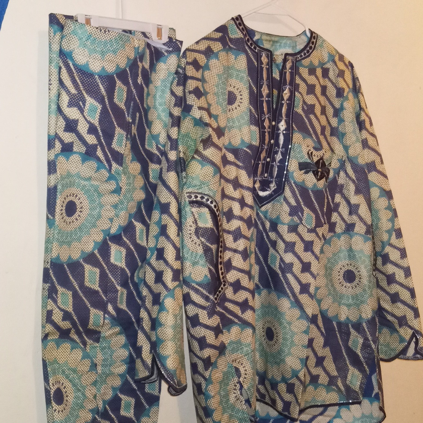 Women’s Blue Printed Cotton Kurti Kurta Tunic Top Geometric Floral Print M