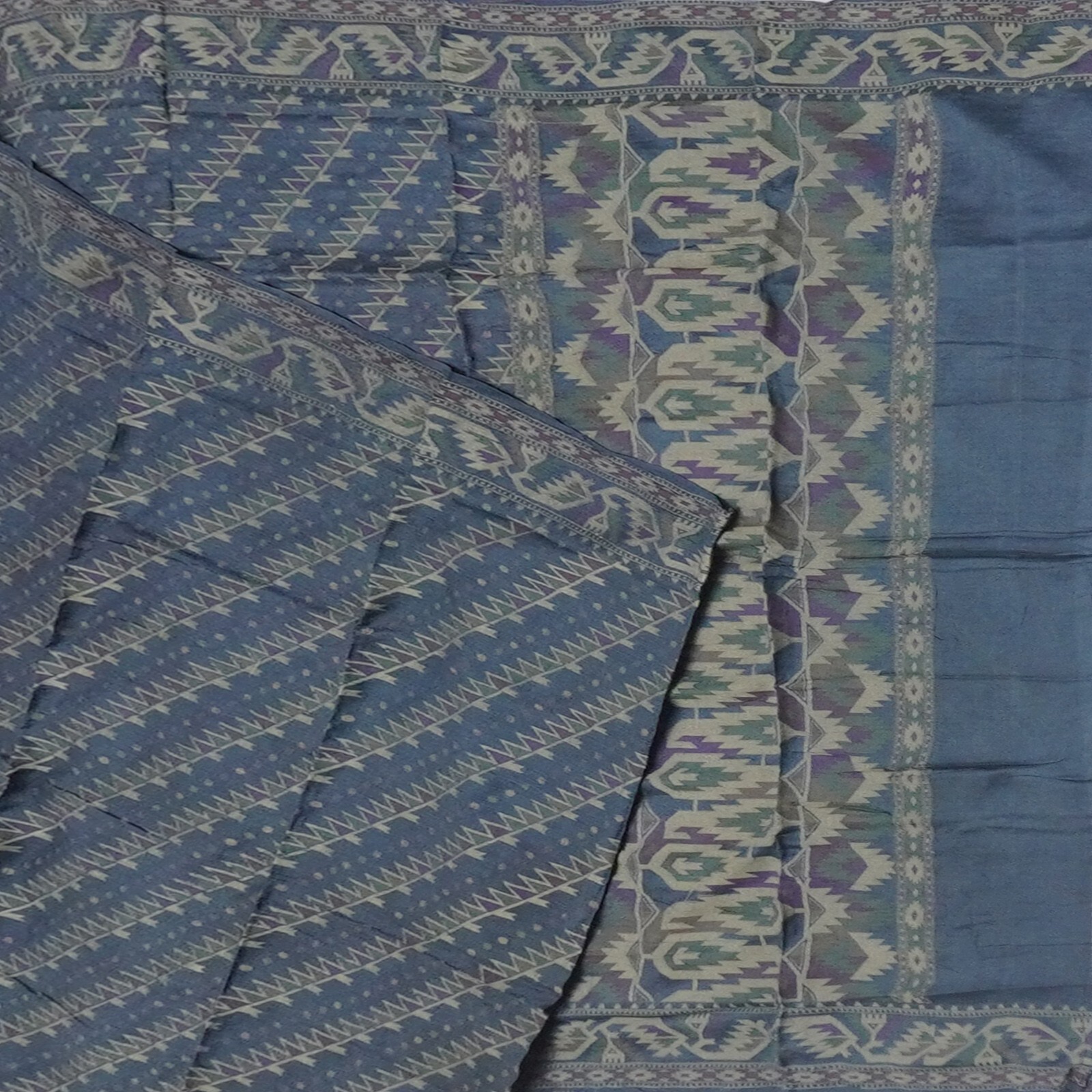 Namaste Vintage Blue Sarees 100% Pure Silk Woven Indian Sari 5YD Craft Fabric