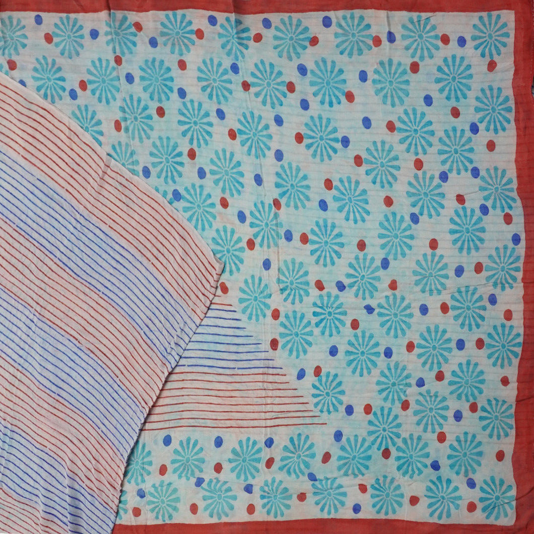 Vintage Blue 100% Pure Georgette Silk Printed Sarees Floral Craft Fabric Sari