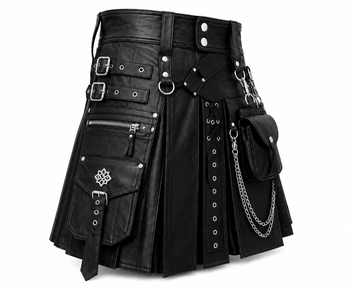 Men’s Handmade Genuine Leather Utility Kilt Black Gothic Scottish Biker Punk