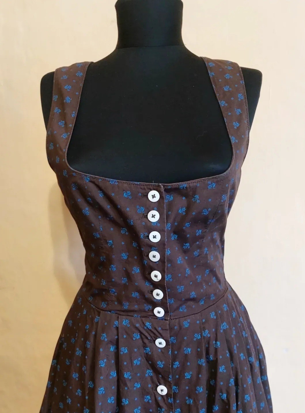 Authentic Austrian Dirndl Sonnblüch Brown Floral Cotton Dress EU 36 Cottagecore