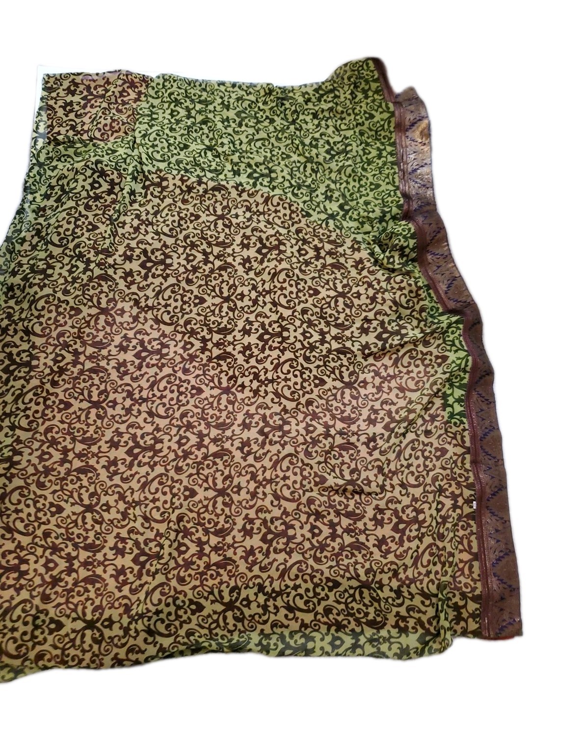 Multicolored Sheer Fabric Saree With Brocade Ribbon Trim