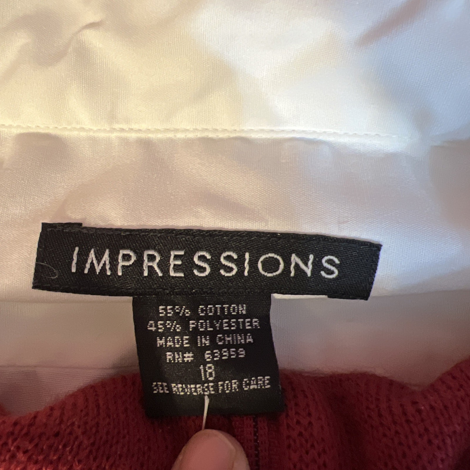 Impressions White Button Down Shirt With Mock Turtle Neck Women’s Size 18