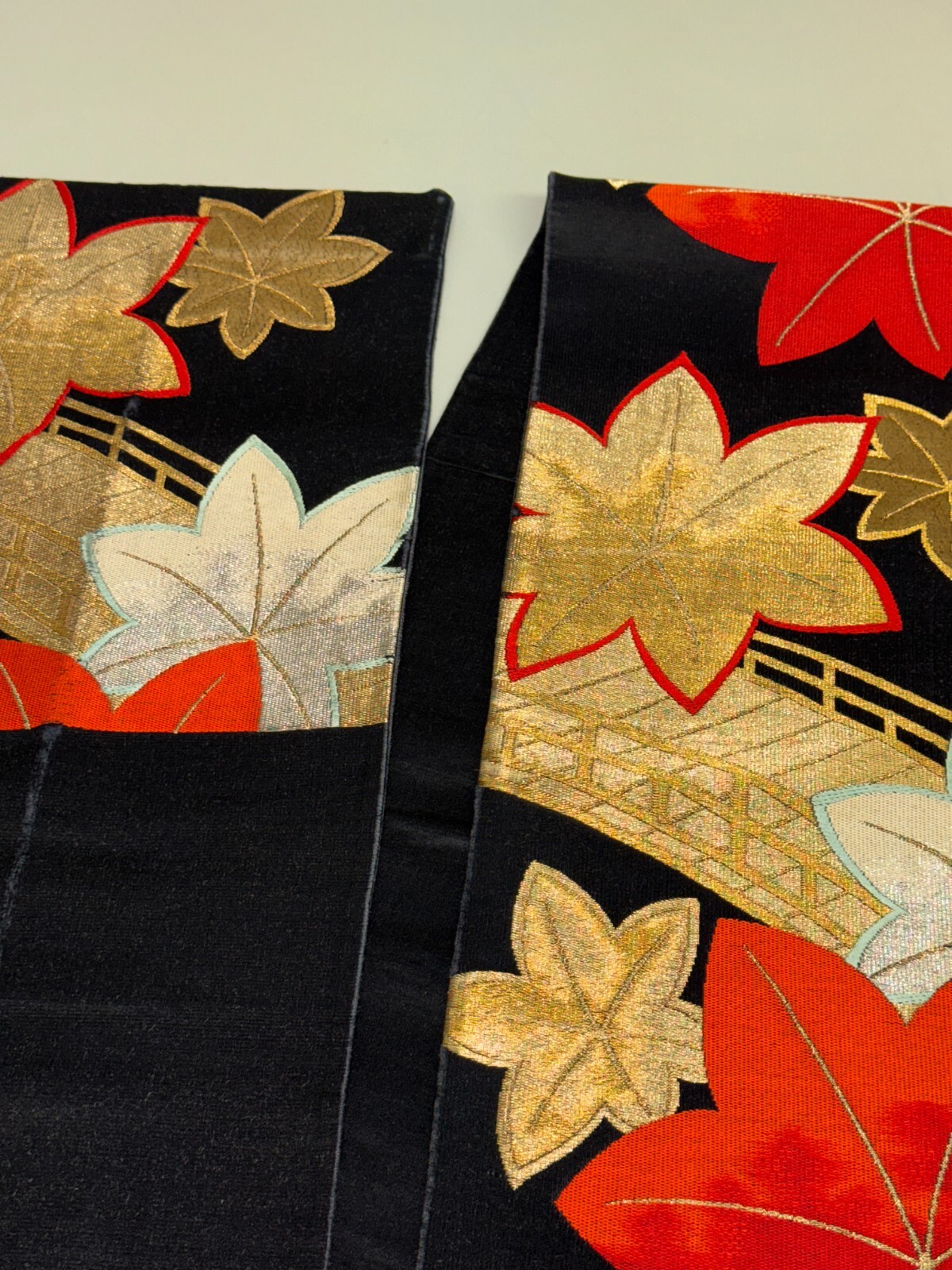 Japanese Vintage Kimono Fukuro Obi silk black expensive embroidery 159.8×11.8in