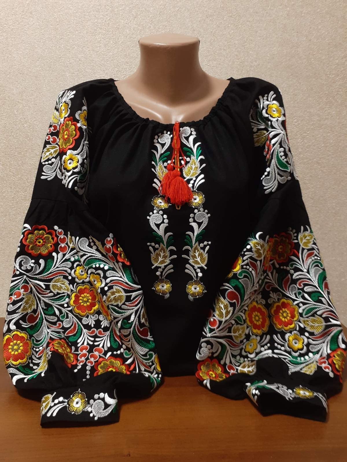 Vyshyvanka Elegant Ukrainian embroidered blouse Top Shirt black color XS-4XL