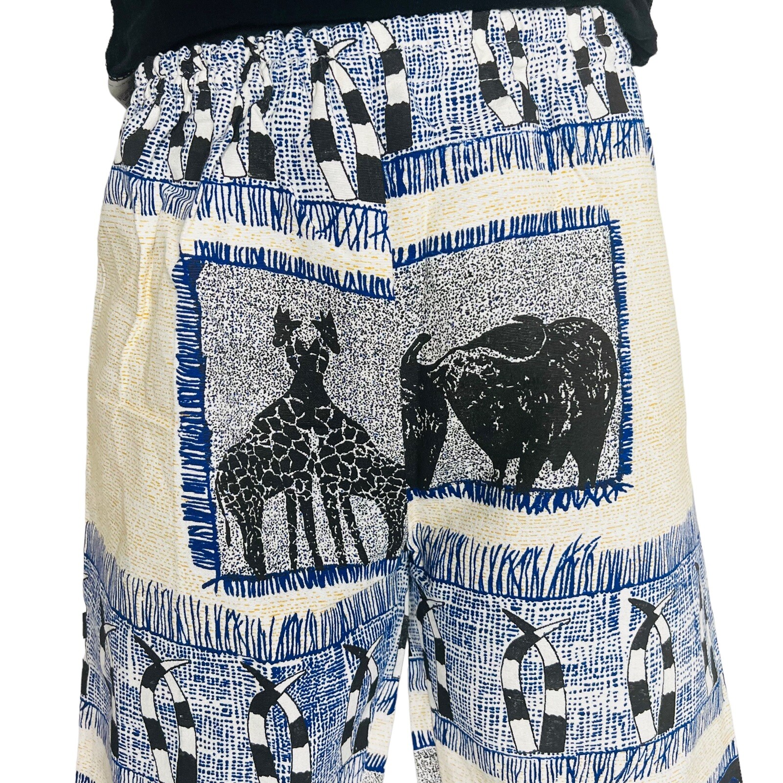 Thick Cotton African Beige , Black, & Blue Animal Print Pants
