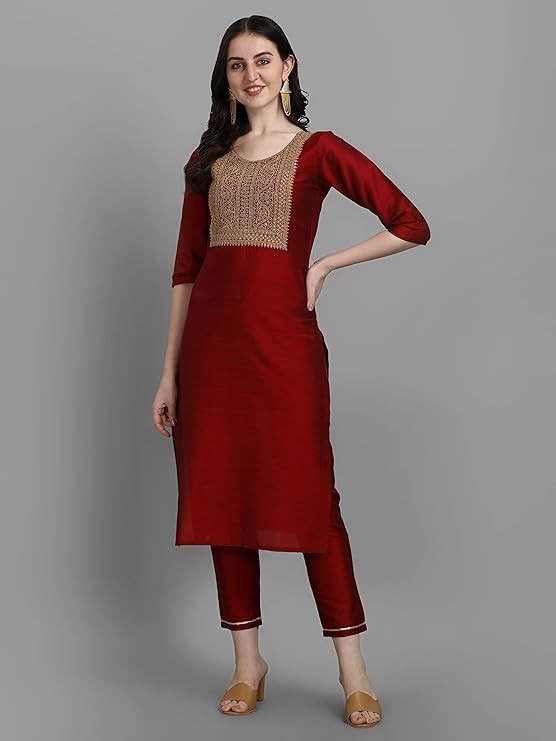 Women Silk Blend Kurta Pant with Dupatta Set