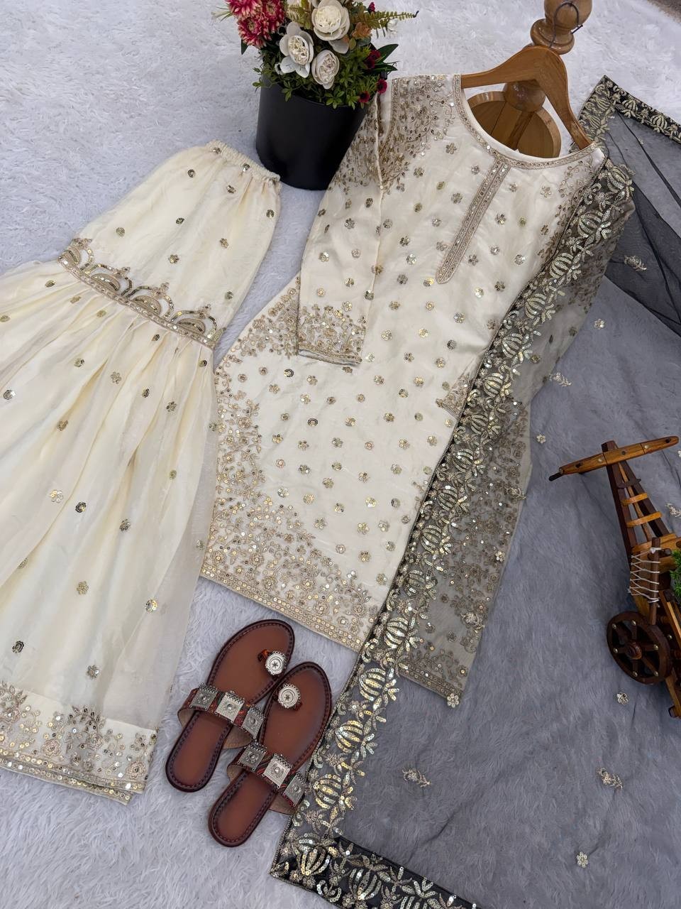 Unique Designer Silk Kurta Palazzo With Dupatta For Wedding & Party Wear