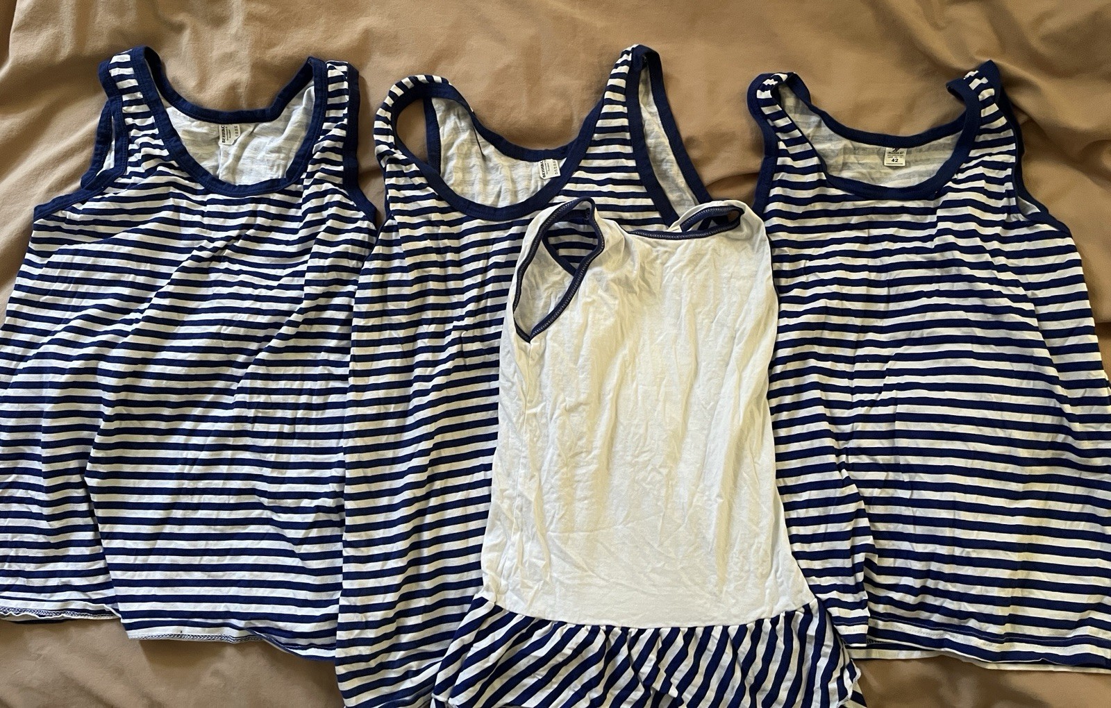 Authentic Bulgarian 3 Men’s Sailor Stripe Tank Tops + 1 Girls’ Souvenir Dress