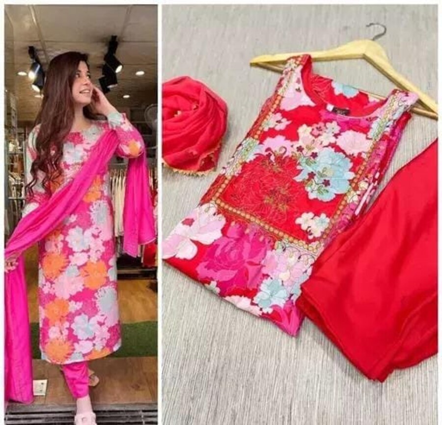 INDIAN FORMAL WEAR RAYON DIGITAL PRINT WORK TOP BOTTOM WITH DUPATTA