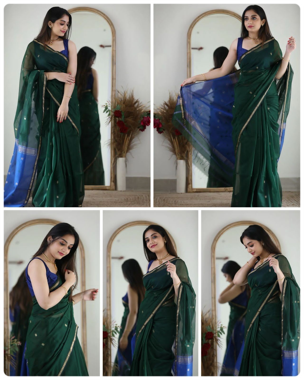 Soft Linen Cotton Saree Jacquard Wedding Party Wear Traditional Indian Sari