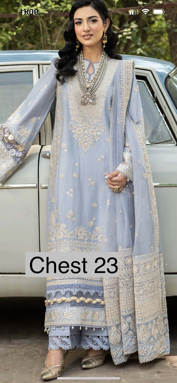 pakistani indian shalwar kameez party dress Maryam Hussain With Cotton Net Dupat